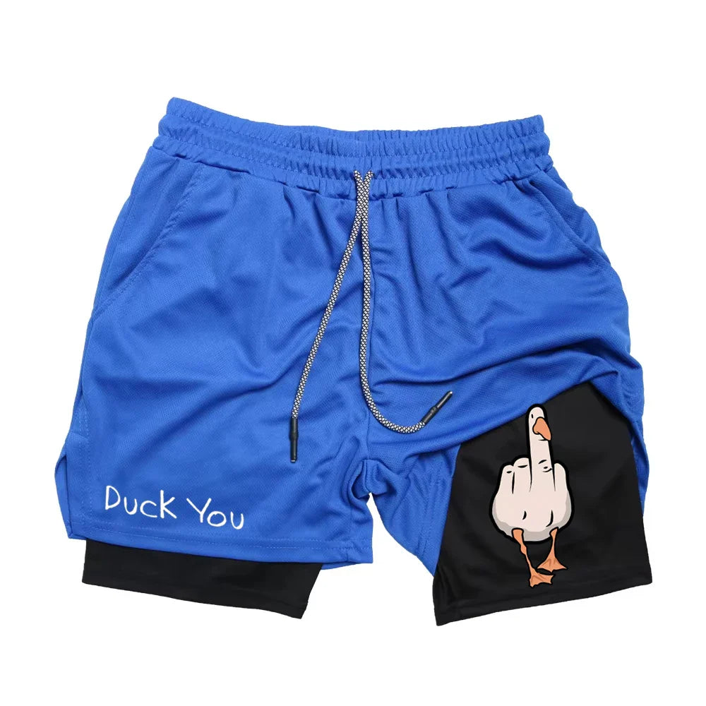 Men's Cartoon Duck Print Quick Drying Shorts | Summer Fitness Wear