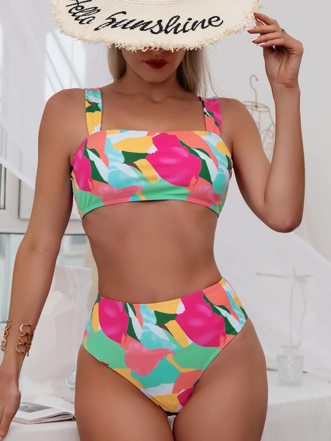 High Waist Bikinis Strappy Swimsuit Women Color Block Swimwear Female Bathers Bathing Swimming Swim Suit Beachwear