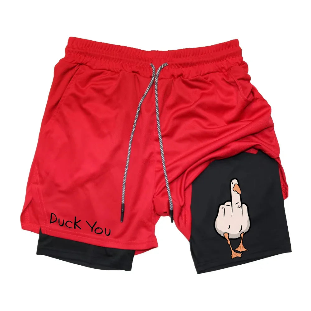 Men's Cartoon Duck Print Quick Drying Shorts | Summer Fitness Wear