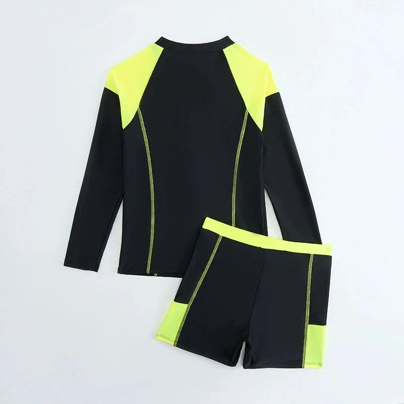 Boys Swimsuit Two Pieces With Shorts Long Sleeves Kids Swimwear Children's Bathers Bathing Swimming Swim Suit Summer