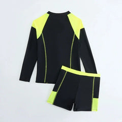 Boys Swimsuit Two Pieces With Shorts Long Sleeves Kids Swimwear Children's Bathers Bathing Swimming Swim Suit Summer