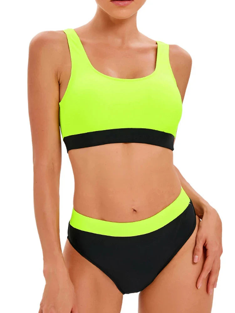Contrast Color Bikini Set Women Backless Split Swimsuit Holiday Bathing Suit  Summer Two-pieces Beachwear Bikini