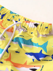Boy Kids Swimsuit Cartoon Shark Striped Long Sleeves Children Swimwear Summer Two Piece Beachwear Bathing Suit Swimming