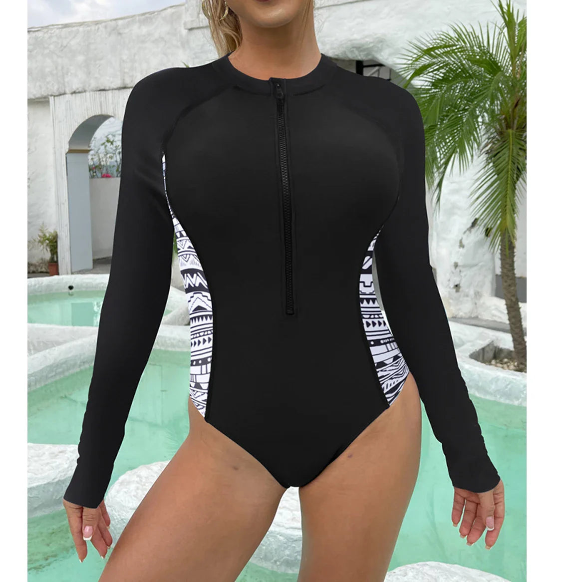 Coloured Flowers Long Sleeves Swimwear Women Surfing Swimsuits