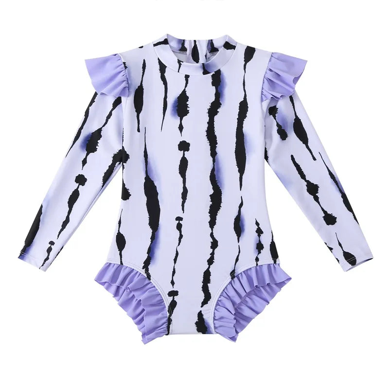 Girls Swimsuit Long Sleeve Baby Girls Training Swimwear Children Kids One-piece Bathing Swimming Swim Suit Summer Beachwear